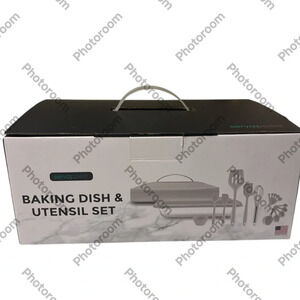BAKING DISH &
UTENSIL SET brand new beautiful neutral color